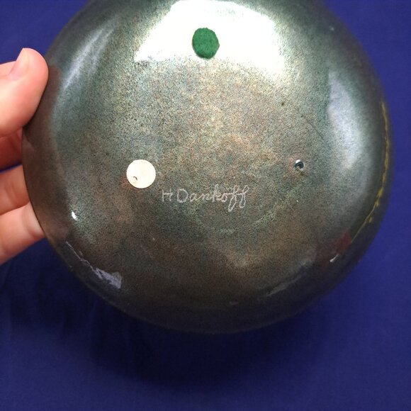 Signed Enamel On Copper Plate Dish Abstract Art Signed H Dankoff - Picture 7 of 9